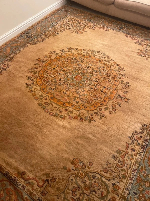 Large vintage Hand Knotted Wool Rug 293 x 246 cm – Traditional Medallion Persian Style — photograph 18