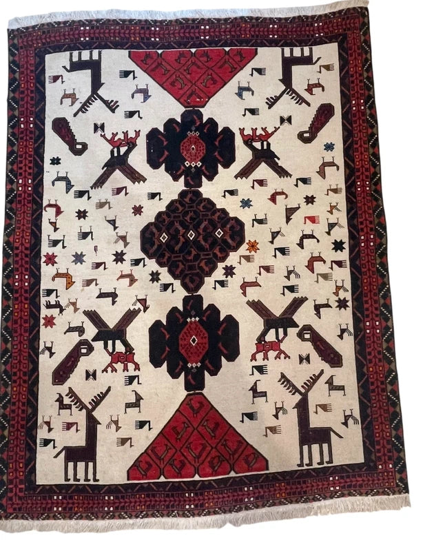 Handmade Tribal Animal Rug 187x143cm Afghan Baluch Style Wool Carpet — photograph 14