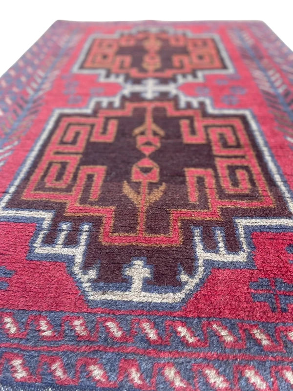 Vintage Hand-Knotted Afghan Baluch Rug 85 × 128 cm | Tribal Wool Carpet | Geometric Design — photograph 8