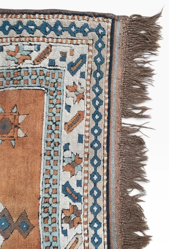 Vintage Wool Oriental Rug 162x129cm – Tribal Geometric Terracotta Blue — photograph 7