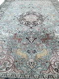 Hand-Knotted Silk Persian Style Rug – Hunting Design – 183 × 125 cm — photograph 1