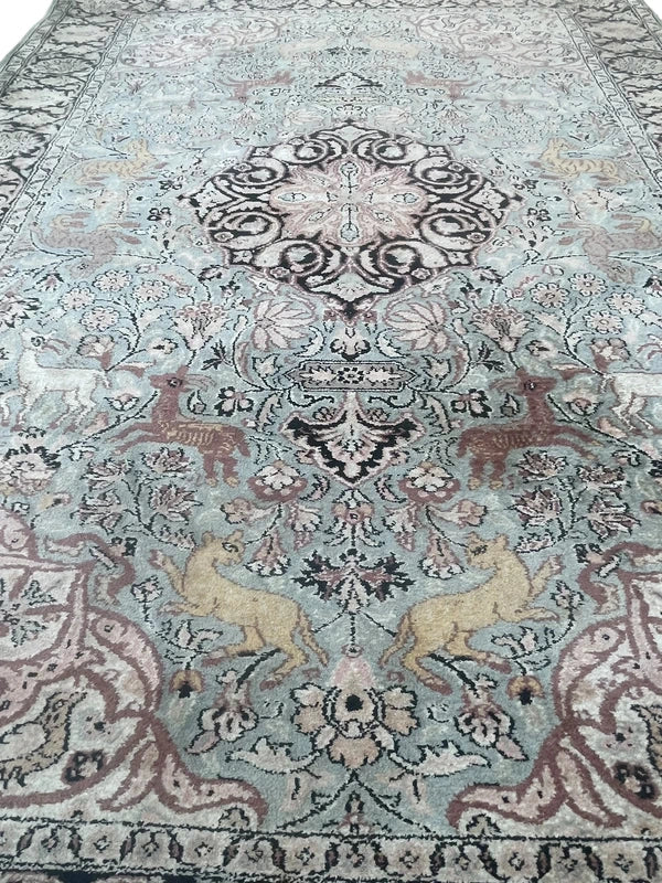 Hand-Knotted Silk Persian Style Rug – Hunting Design – 183 × 125 cm — photograph 1