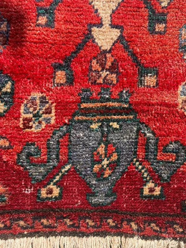 Old Persian Village Rug 242x107cm Handmade Red Tribal Carpet — photograph 18