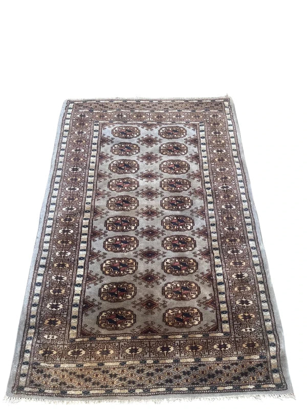 Small Hand knotted Bokhara Style Rug 123x83cm Grey Brown Vintage Look Carpet — photograph 3