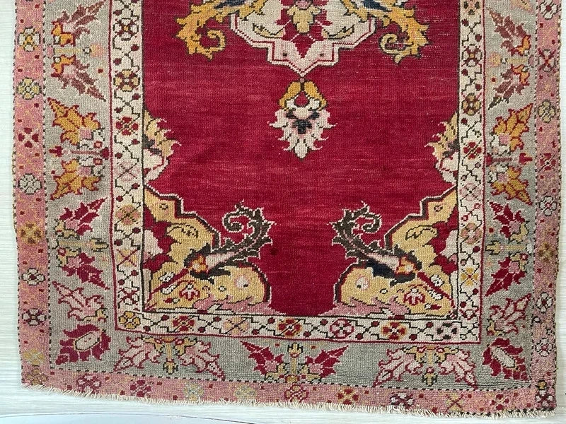 Old Vintage Hand Knotted Turkish Oushak Red Wool Rug 175 x 100 cm — photograph 3