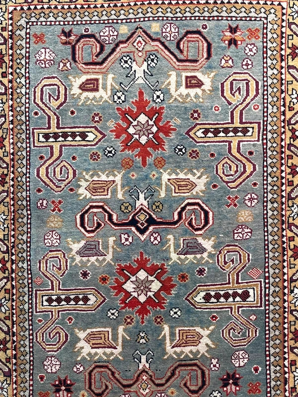 Authentic Hand Knotted Kazak Rug 96 × 66 cm – Fine Wool Tribal Carpet – Pale Blue — photograph 13