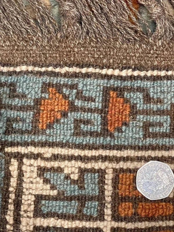 Hand-kontted Wool Kazak / Caucasian Style Rug – Rust & Blue – 202 × 138 cm — photograph 17