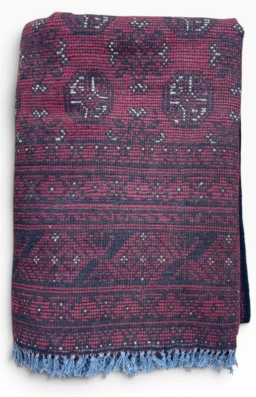 Large Vintage Afghan Hand-Knotted Wool Rug 277 x 195 cm – Red Bokhara — photograph 14