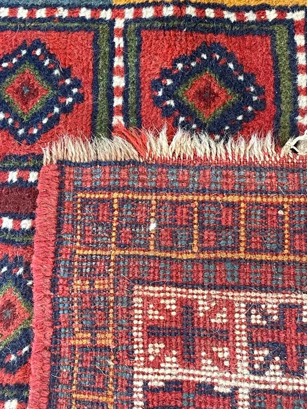 Vintage hand-knotted Afghan tribal rug 195x120 cm – red geometric wool carpet — photograph 9