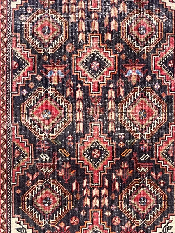 Vintage Persian Hand-Knotted Wool Rug 193x109cm – Navy & Red Tribal — photograph 3