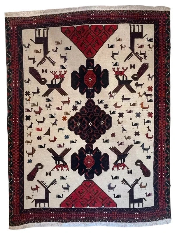 Handmade Tribal Animal Rug 187x143cm Afghan Baluch Style Wool Carpet — photograph 1