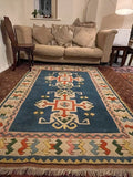 Handmade Turkish 100% wool rug 195x133cm – blue geometric – Ayasofya — photograph 1