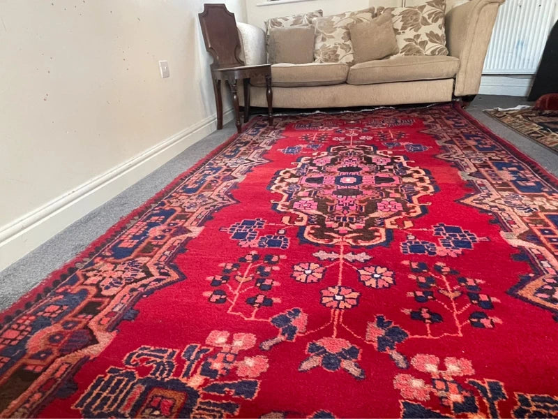 Large Handmade Persian Heriz Style Rug 303 x 159 cm Red Blue Wool Carpet — photograph 12