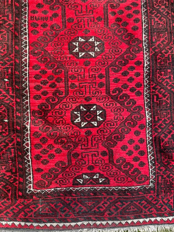 Vintage Afghan Hand Knotted Wool Rug 243x116cm Red Tribal Carpet — photograph 11