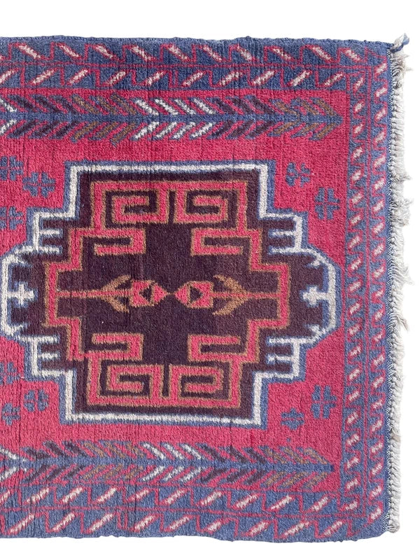 Vintage Hand-Knotted Afghan Baluch Rug 85 × 128 cm | Tribal Wool Carpet | Geometric Design — photograph 3