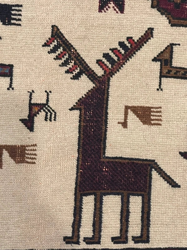 Handmade Tribal Animal Rug 187x143cm Afghan Baluch Style Wool Carpet — photograph 10