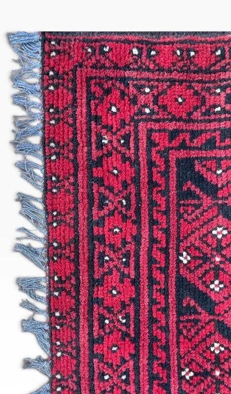 Large Vintage Afghan Hand-Knotted Wool Rug 277 x 195 cm – Red Bokhara — photograph 7