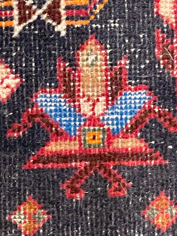 Vintage Persian Hand-Knotted Wool Rug 193x109cm – Navy & Red Tribal — photograph 12