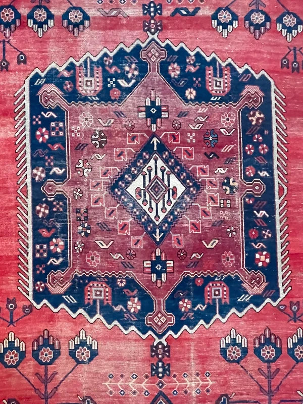 Hand Knotted Persian Wool Rug 251 x 170 cm Vintage Pink Salmon Rug — photograph 8