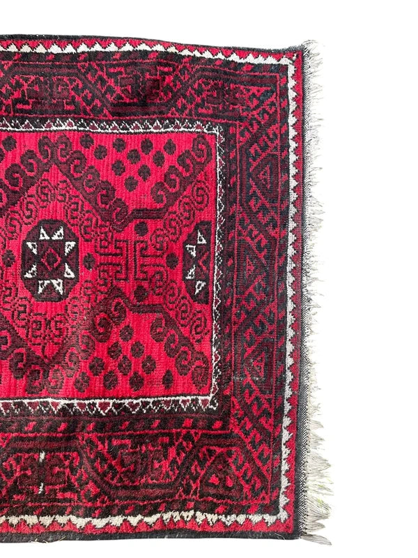Vintage Afghan Hand Knotted Wool Rug 243x116cm Red Tribal Carpet — photograph 5
