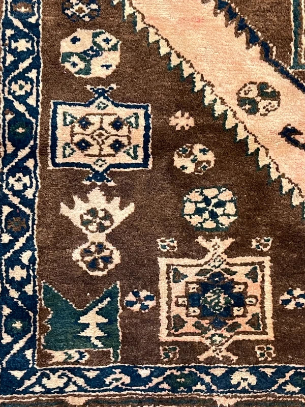 Vintage tribal Kazak-style rug – 200 x 144 cm – brown/ivory & navy — photograph 10