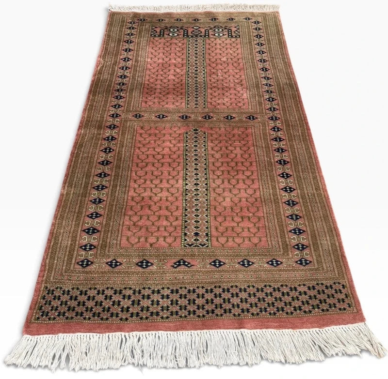 Hand Knotted Bokhara Rug 163x94cm Pink Salmon Oriental Wool Rug — photograph 3