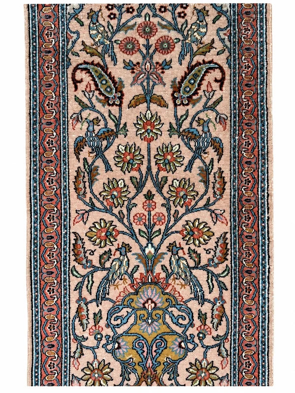 Vintage Kashmir Silk Runner Rug 122x49cm Hand Knotted Bird & Vase — photograph 7