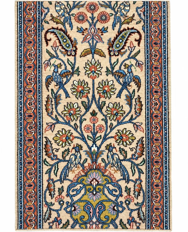 Vintage Kashmir Silk Runner Rug 122x49cm Hand Knotted Bird & Vase — photograph 3