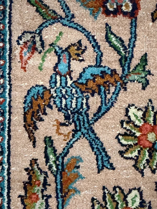 Vintage Kashmir Silk Runner Rug 122x49cm Hand Knotted Bird & Vase — photograph 10