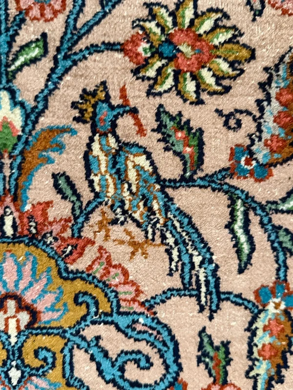 Vintage Kashmir Silk Runner Rug 122x49cm Hand Knotted Bird & Vase — photograph 11