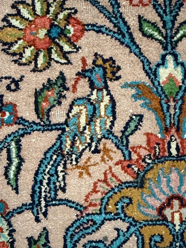 Vintage Kashmir Silk Runner Rug 122x49cm Hand Knotted Bird & Vase — photograph 9