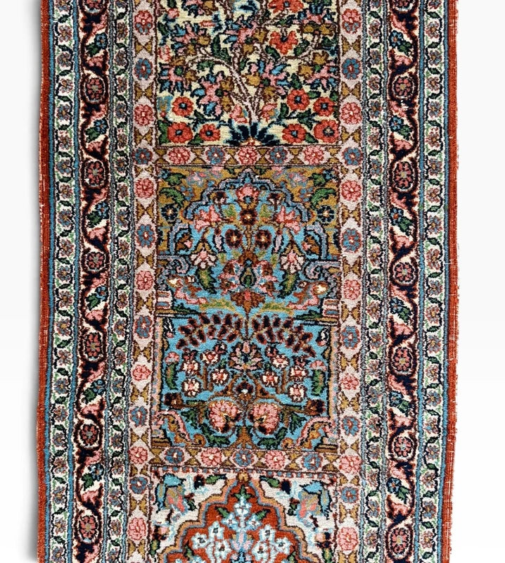 Hand Knotted Kashmir Silk Runner Rug 127x47cm – Tree of Life Floral Vintage — photograph 3