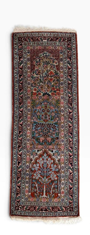 Hand Knotted Kashmir Silk Runner Rug 127x47cm – Tree of Life Floral Vintage — photograph 6