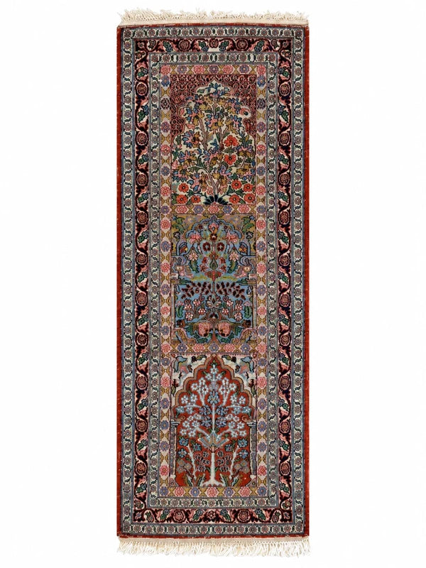 Hand Knotted Kashmir Silk Runner Rug 127x47cm – Tree of Life Floral Vintage — photograph 10