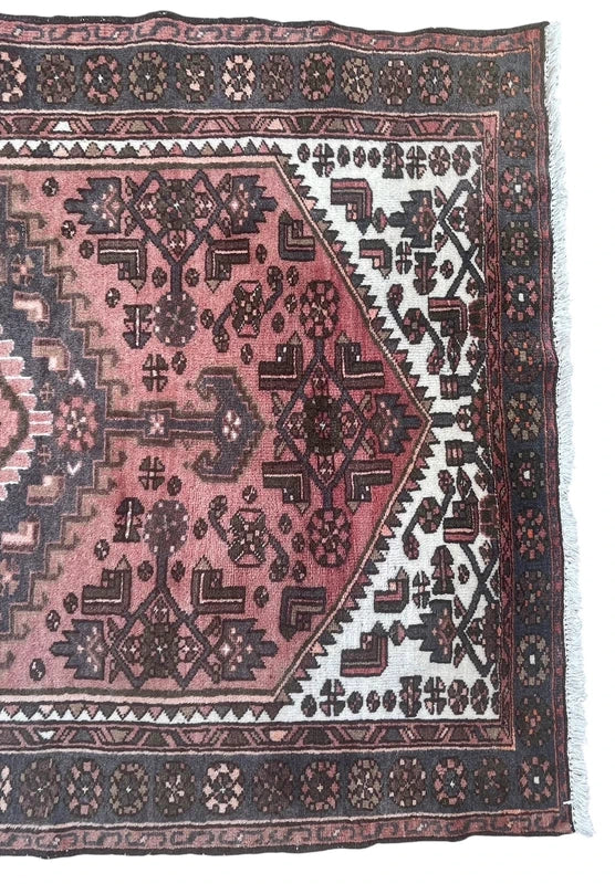 Vintage Persian Hamadan Rug 196x125cm Hand Knotted Wool Pink Tribal Carpet — photograph 8