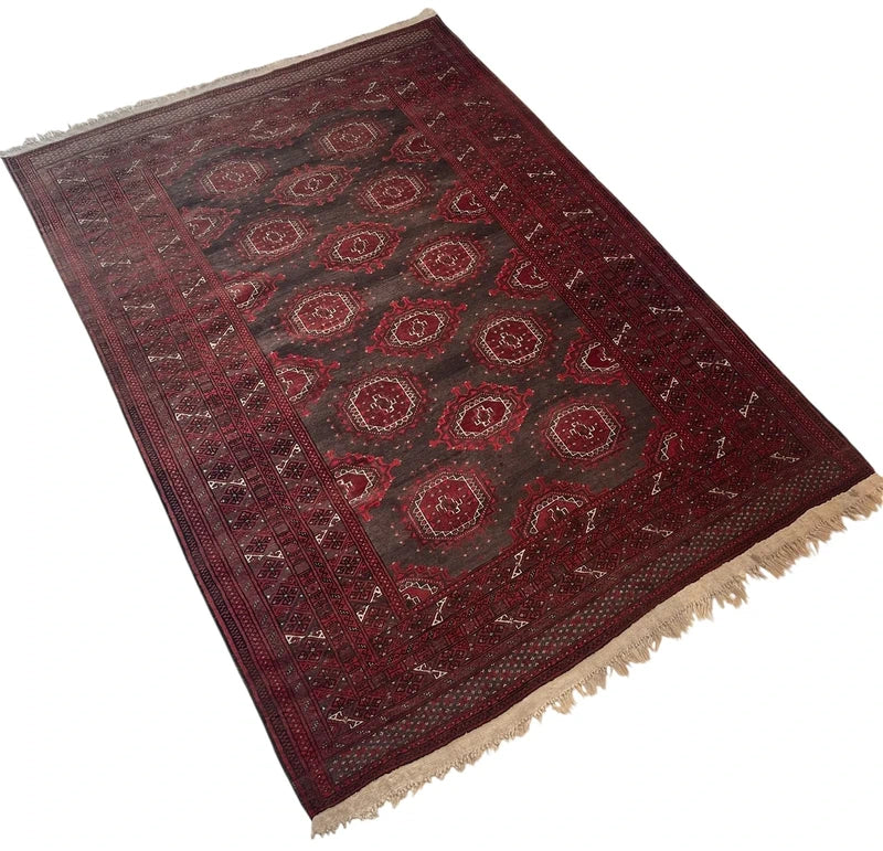 Vintage Afghan Baluch Hand-Knotted Wool Rug Tribal Elephant Foot Design 194 × 133 cm (6'4" × 4'4") — photograph 3