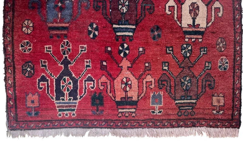 Old Persian Village Rug 242x107cm Handmade Red Tribal Carpet — photograph 11