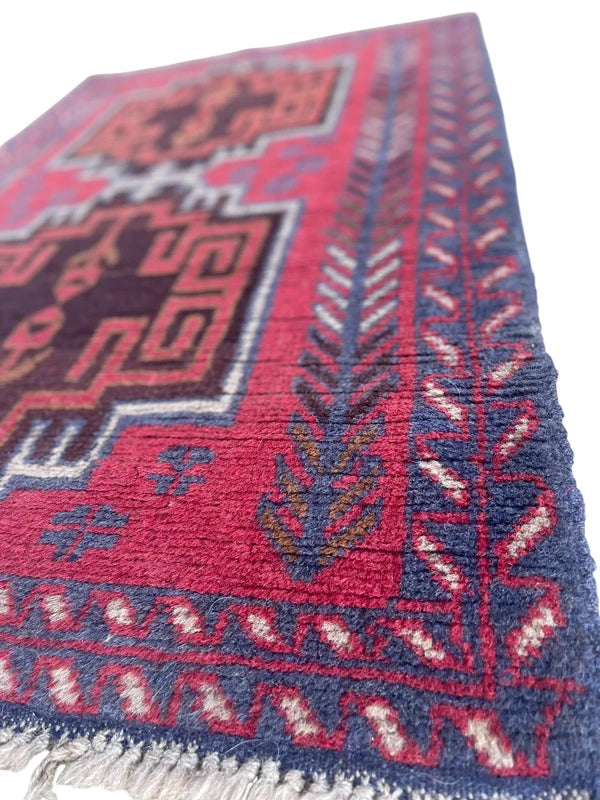 Vintage Hand-Knotted Afghan Baluch Rug 85 × 128 cm | Tribal Wool Carpet | Geometric Design — photograph 7