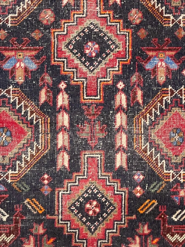Vintage Persian Hand-Knotted Wool Rug 193x109cm – Navy & Red Tribal — photograph 11