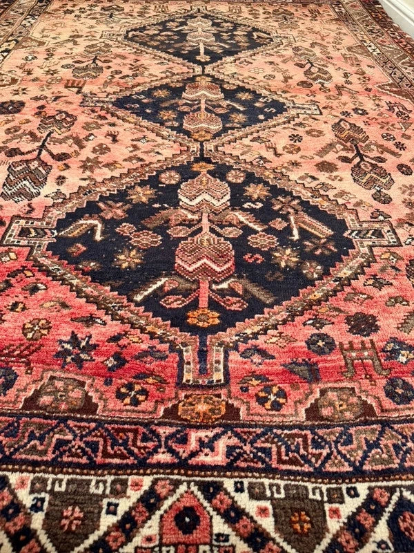 Large Vintage Persian Shiraz Hand Knotted Wool Rug 305x214cm Iranian Tribal Carpet — photograph 5