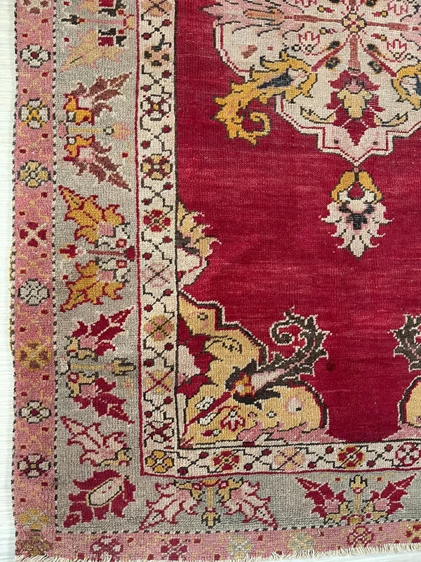 Old Vintage Hand Knotted Turkish Oushak Red Wool Rug 175 x 100 cm — photograph 7