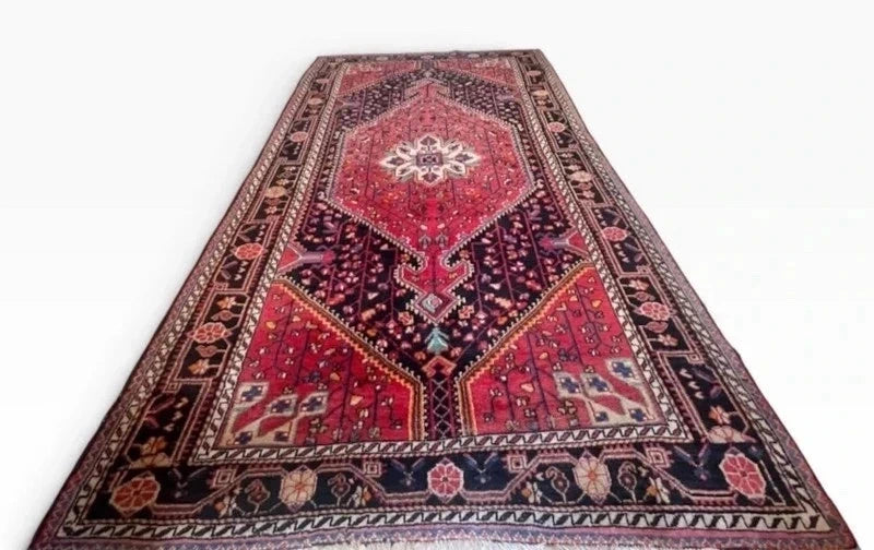 Vintage Hand-Knotted Persian Wool Rug – Large Red Medallion Carpet 148 x 247 cm — photograph 6