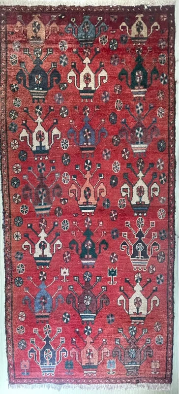 Old Persian Village Rug 242x107cm Handmade Red Tribal Carpet — photograph 13