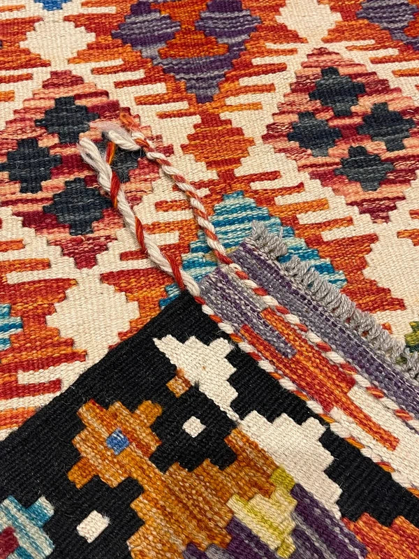 Vintage-Style Wool Kilim 146x67cm | Caucasian | Kazak Inspired | Tribal / Boho Rug — photograph 3