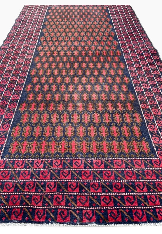 Vintage Afghan Baluch Hand Knotted Wool Rug 194x104cm Tribal Persian Style — photograph 11