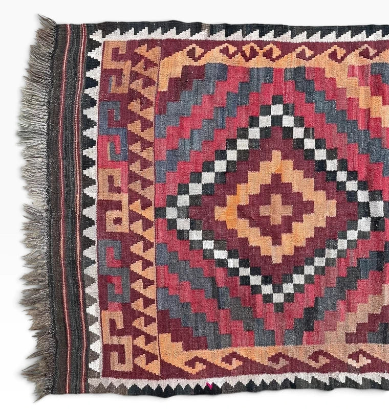 Vintage Handwoven Kilim Rug 203 × 112 cm – Tribal Geometric Wool Flatweave — photograph 6