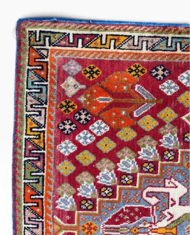 Vintage Hand-Knotted Oriental Wool Rug 65 x 65 cm – Colourful Geometric Medallion — photograph 6