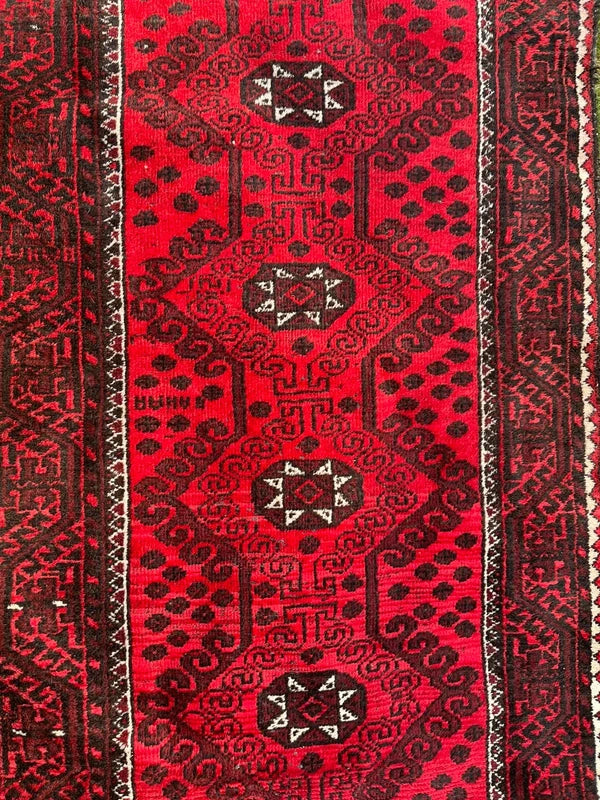Vintage Afghan Hand Knotted Wool Rug 243x116cm Red Tribal Carpet — photograph 10