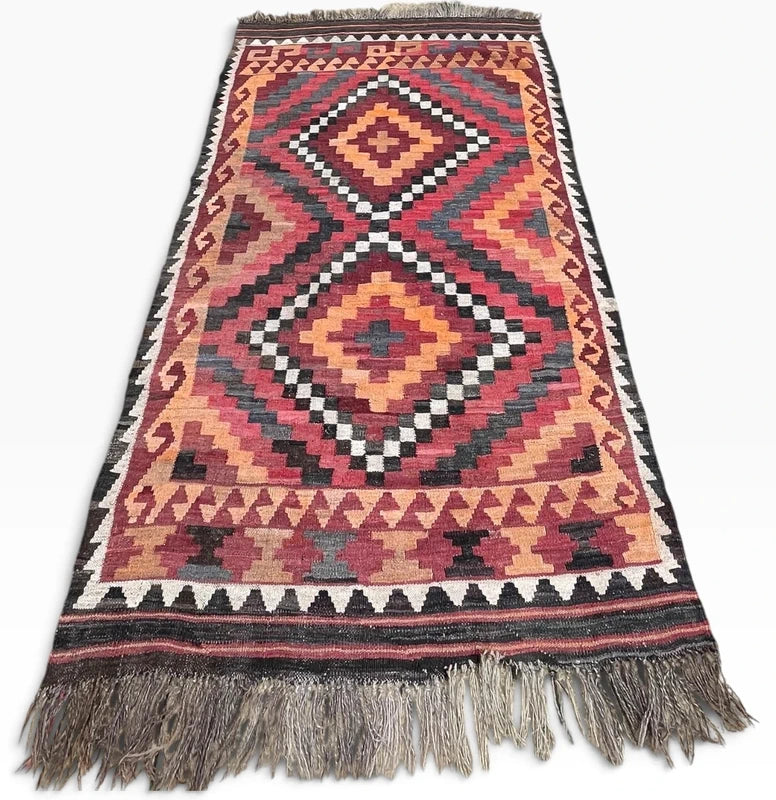 Vintage Handwoven Kilim Rug 203 × 112 cm – Tribal Geometric Wool Flatweave — photograph 3