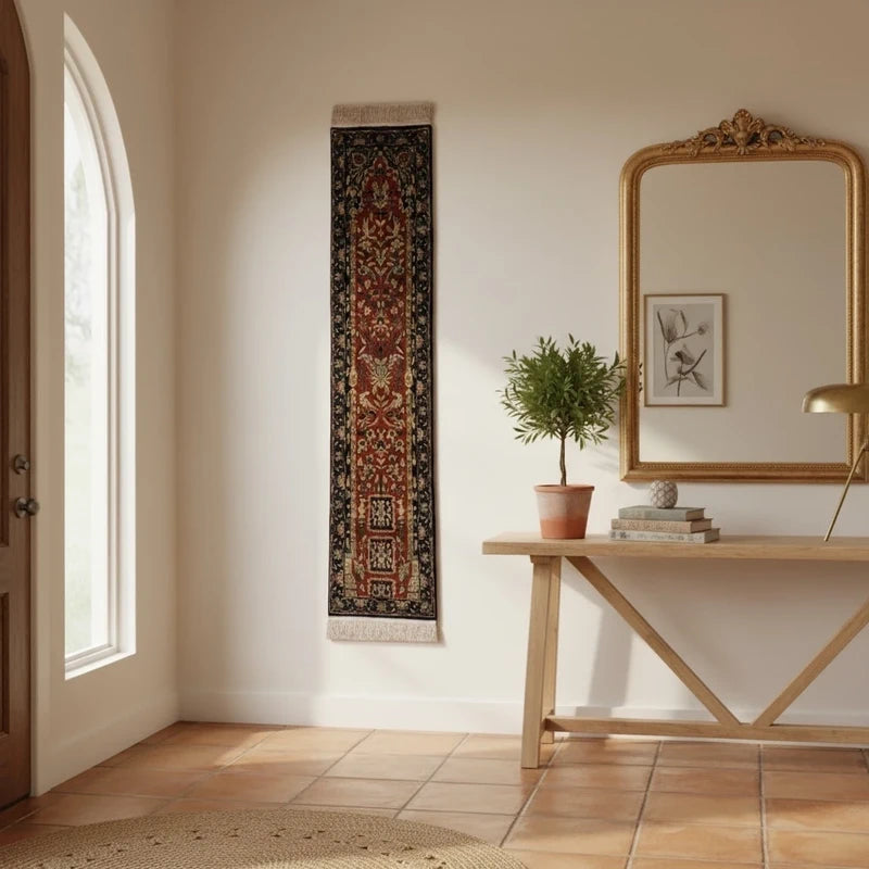 Handmade Chinese Silk Pile Runner Rug 164x35cm Tree of Life Vintage — photograph 1
